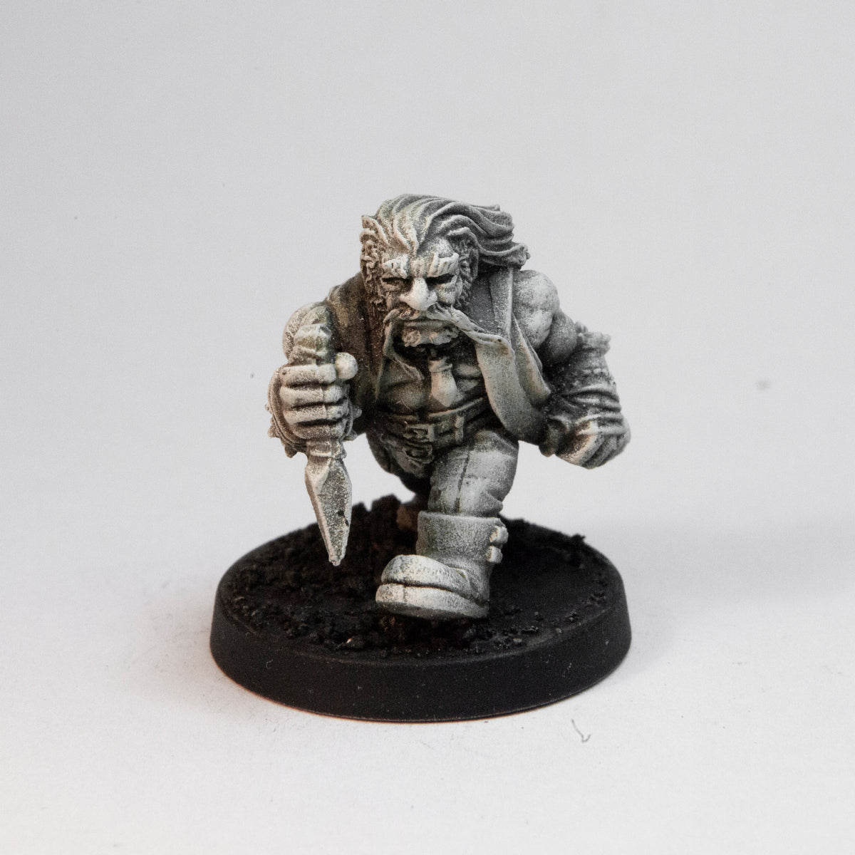 Primed pewter Dwarven Necromancer miniature, 23mm tall