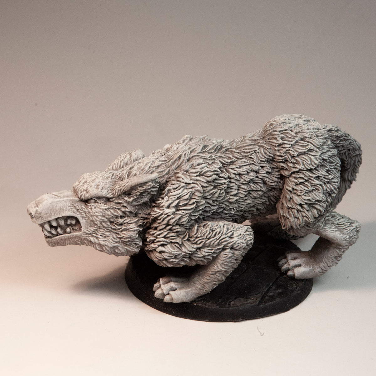 Primed resin Ice Wolf miniature, 50mm tall, another view