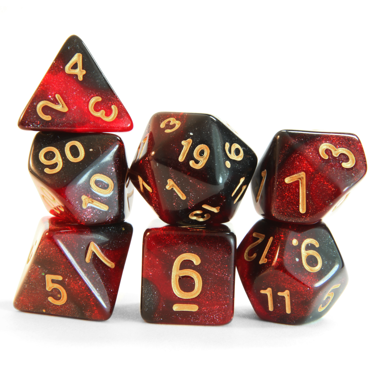 Level 1 Fighter Dice Set Polyhedral Dice (7pcs) Red and Black Glitter Sparkle Mixed