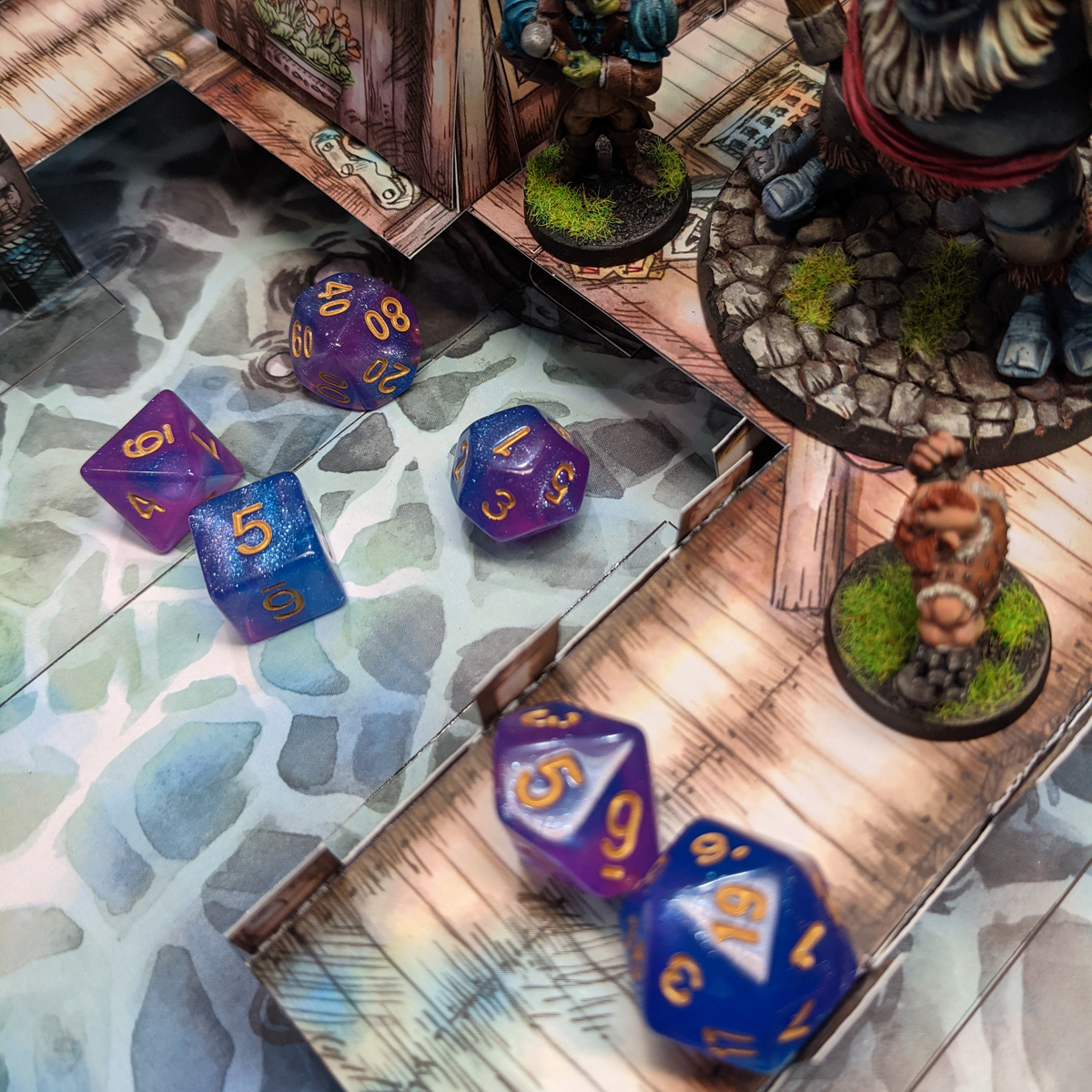 Level 1 Wizard Dice Set Polyhedral Dice (7pcs) Pink and Blue Glitter Sparkle Mixed, another view