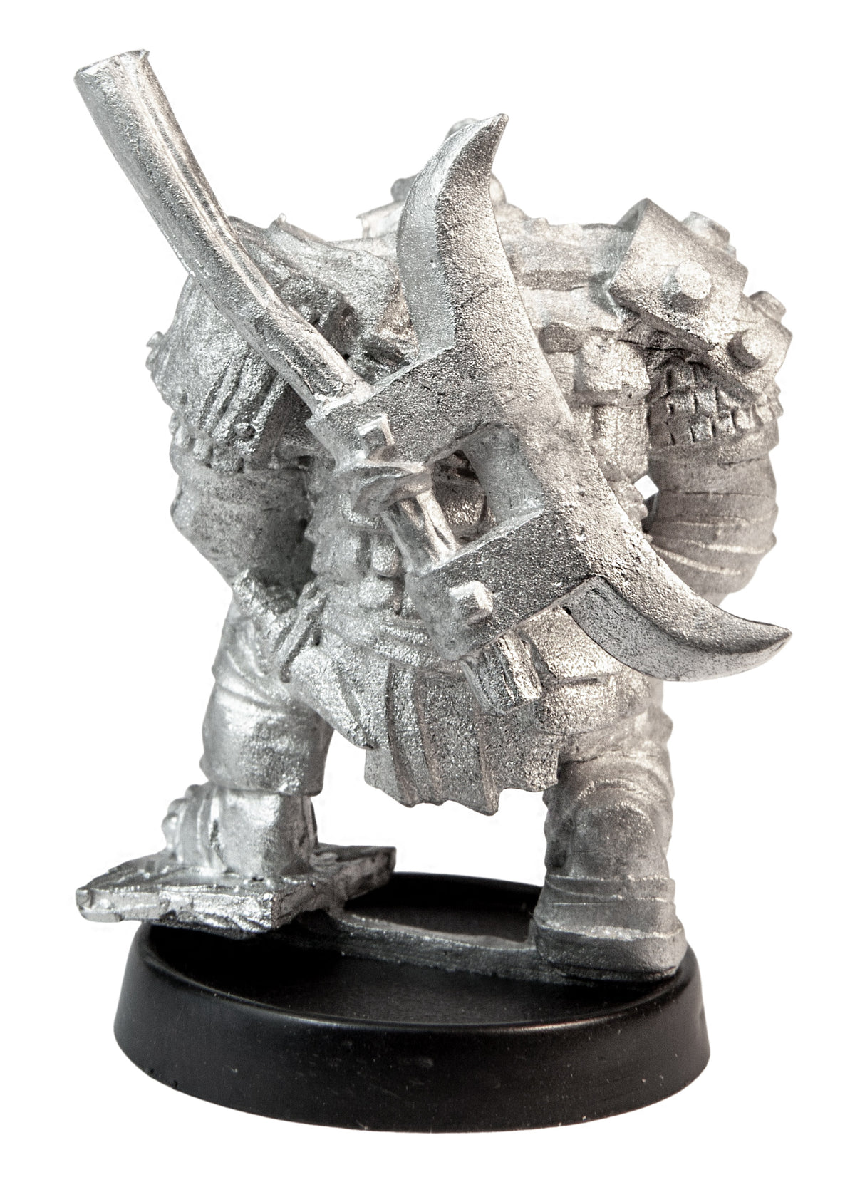 Unpainted pewter Male Orc Fighter miniature, 39mm tall, another view