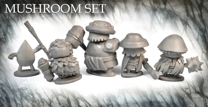 Stonehaven Adventurers 2020 - 5 Piece Mushroom Folk Set A, primed pewter miniatures
