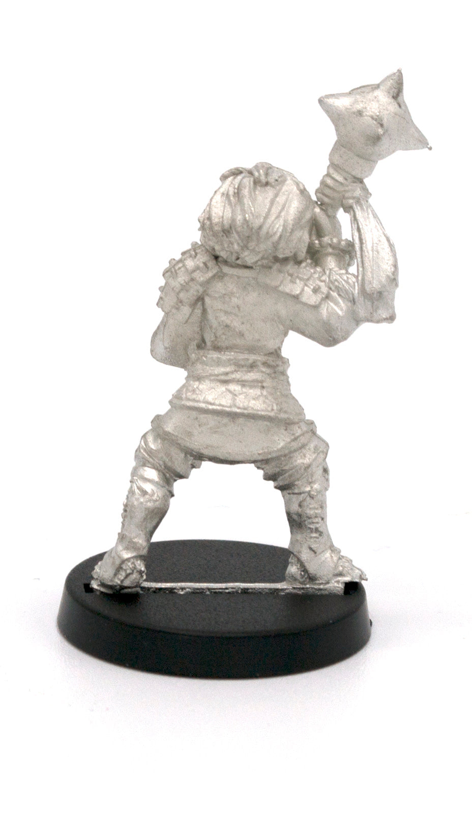 Unpainted pewter Half-Orc Fighter Female miniature, 40mm tall, another view