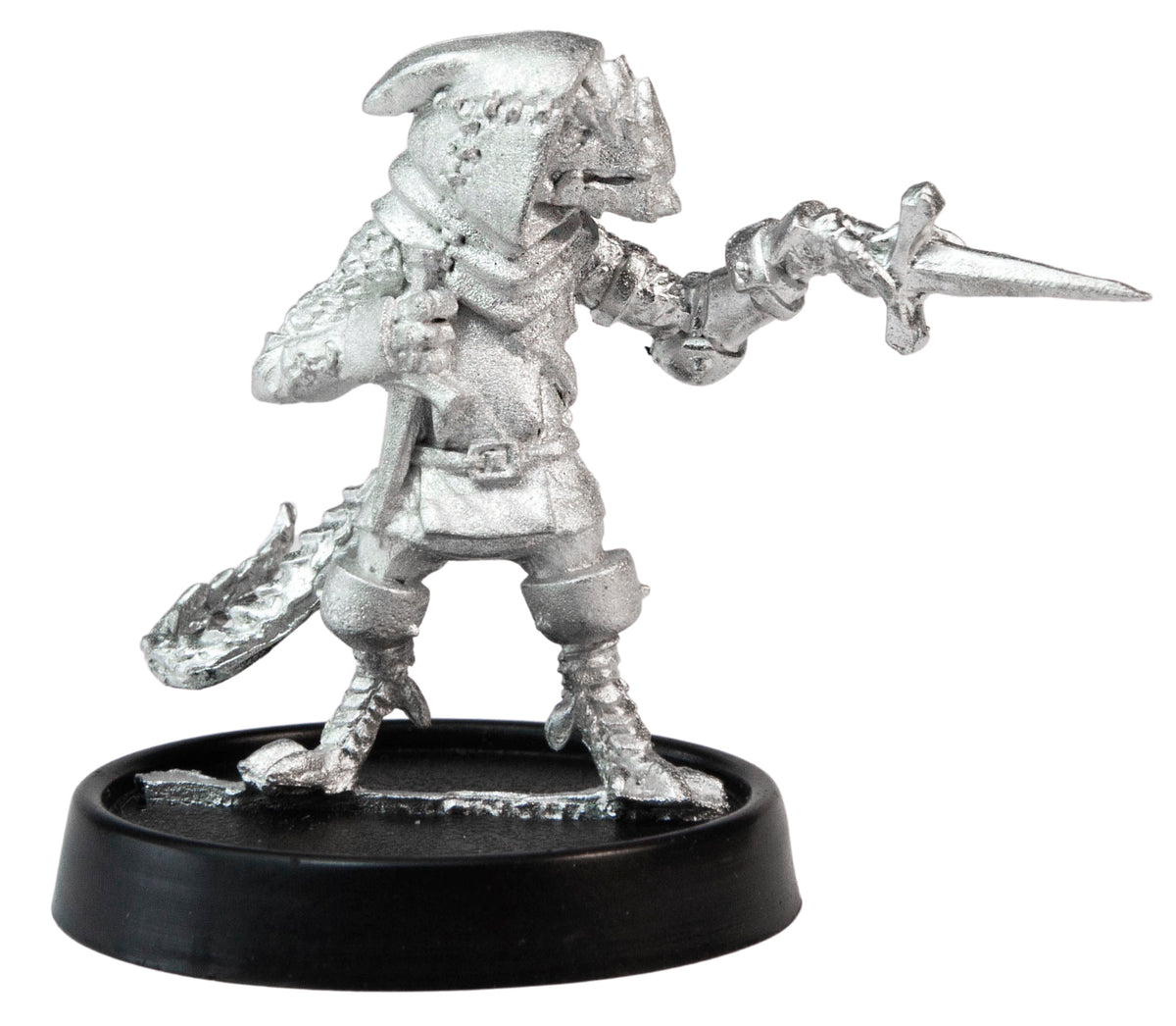 Unpainted pewter Pygmy Lizardfolk Rogue miniature, 28mm tall