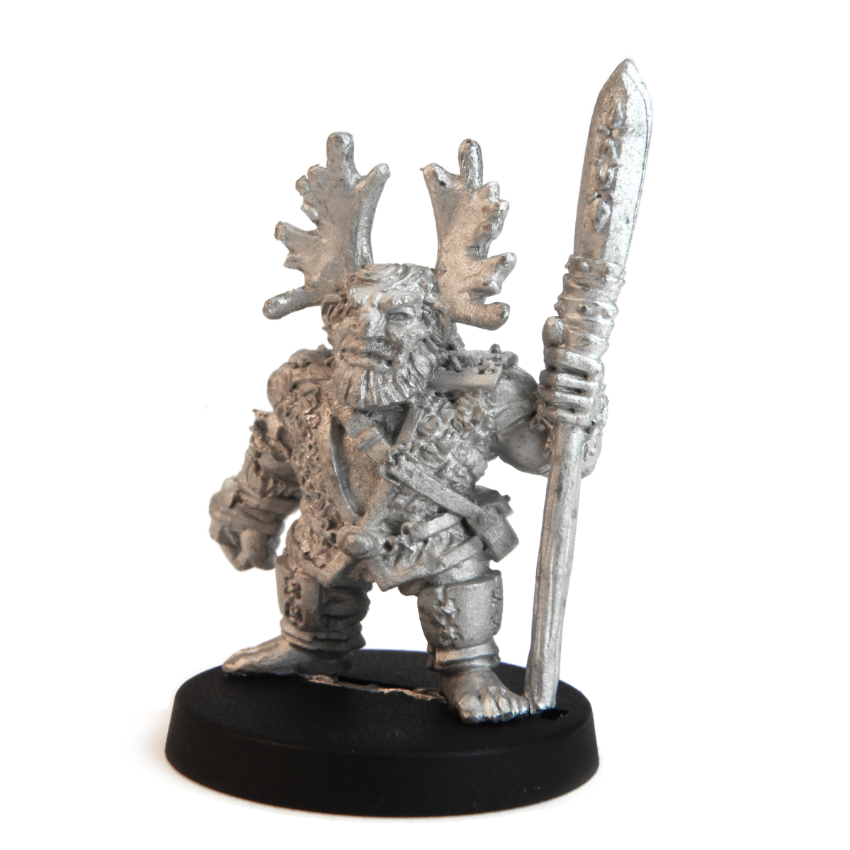 Unpainted pewter Dwarven Druid miniature, 38mm tall