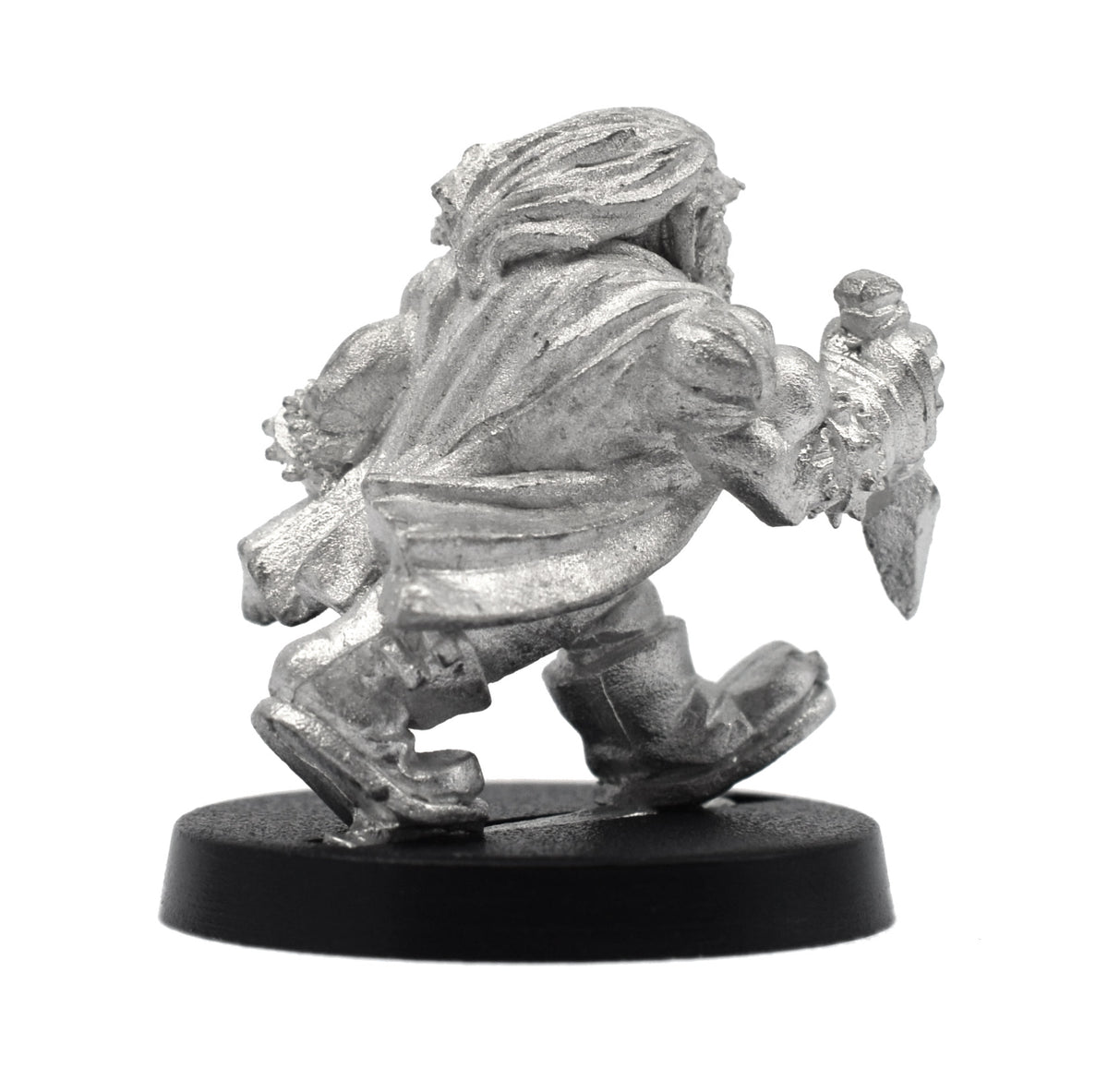 Unpainted pewter Dwarven Necromancer miniature, 23mm tall, another view
