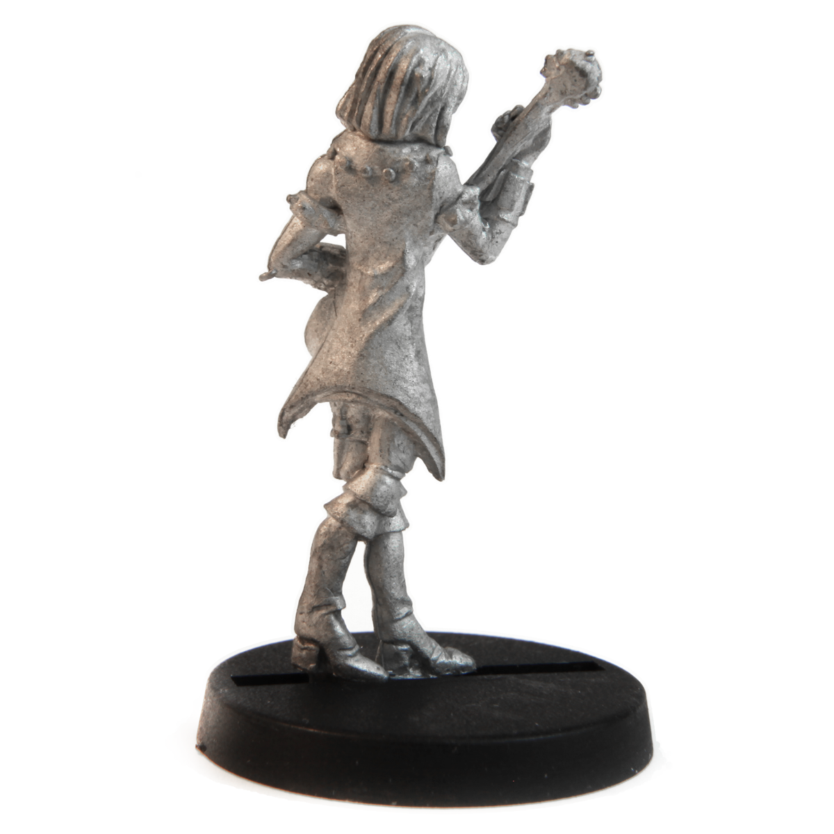 Unpainted pewter Elf Bard miniature, 35mm tall, another view