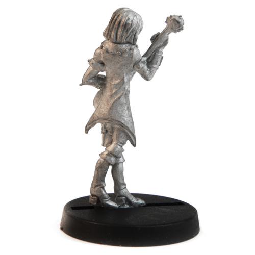 Unpainted pewter Elf Bard miniature, 35mm tall, another view