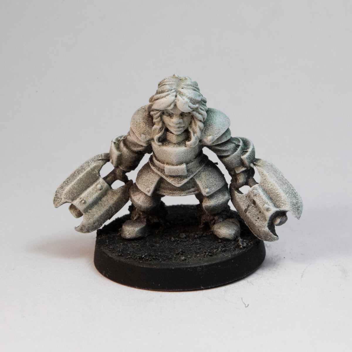 Primed pewter Dwarven Berserker miniature, 23mm tall