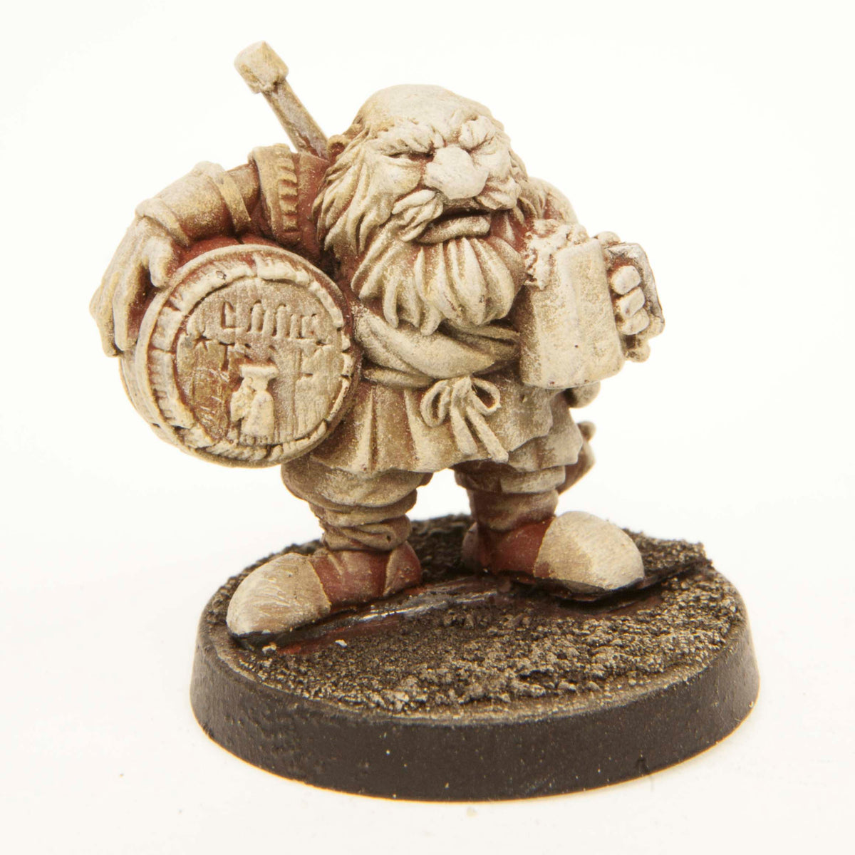 Primed pewter Dwarf Brewmaster miniature, 23mm tall