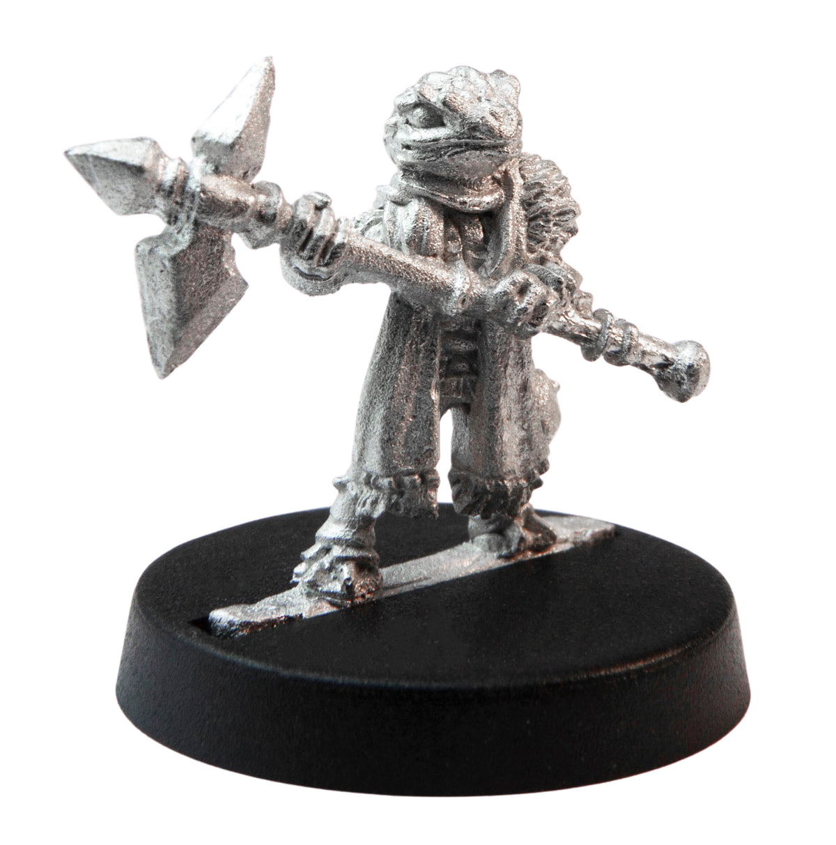 Unpainted pewter Grippli Warrior miniature, 20mm tall