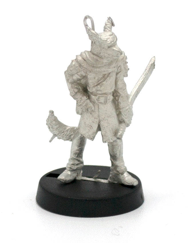 Unpainted pewter Kitsune Swordsman miniature, 32mm tall