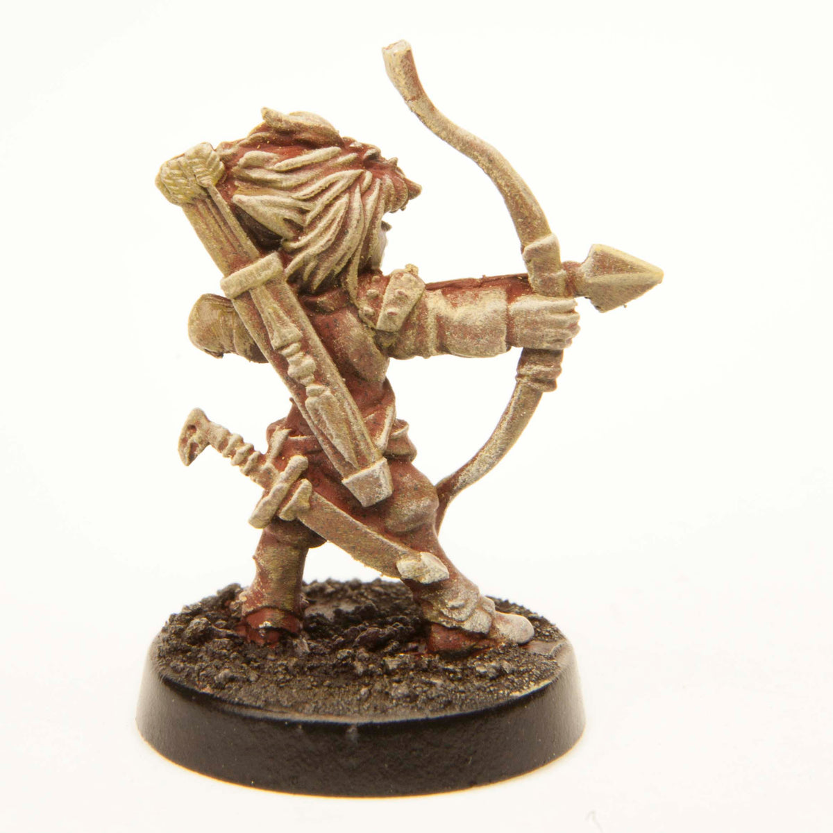 Primed pewter Gnome Archer miniature, 25mm tall, another view