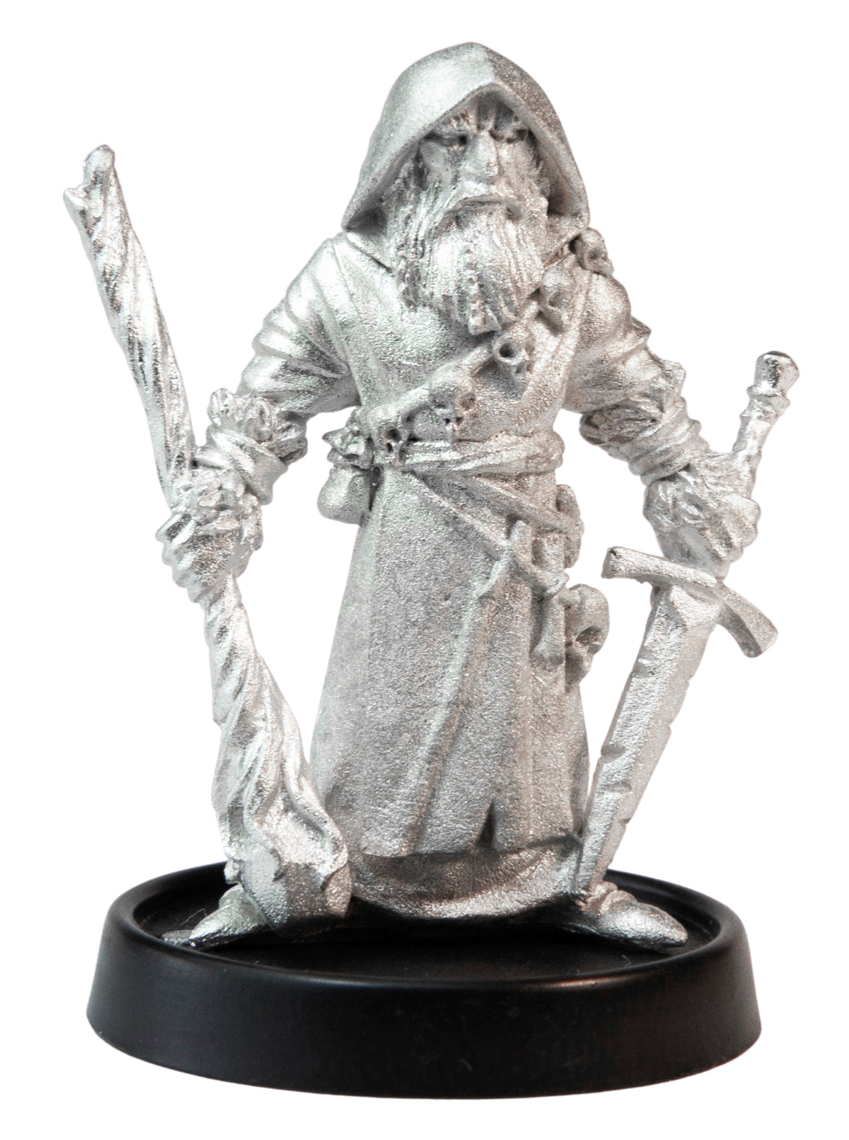 Unpainted pewter Male Human Hedgemage miniature, 38mm tall, another view