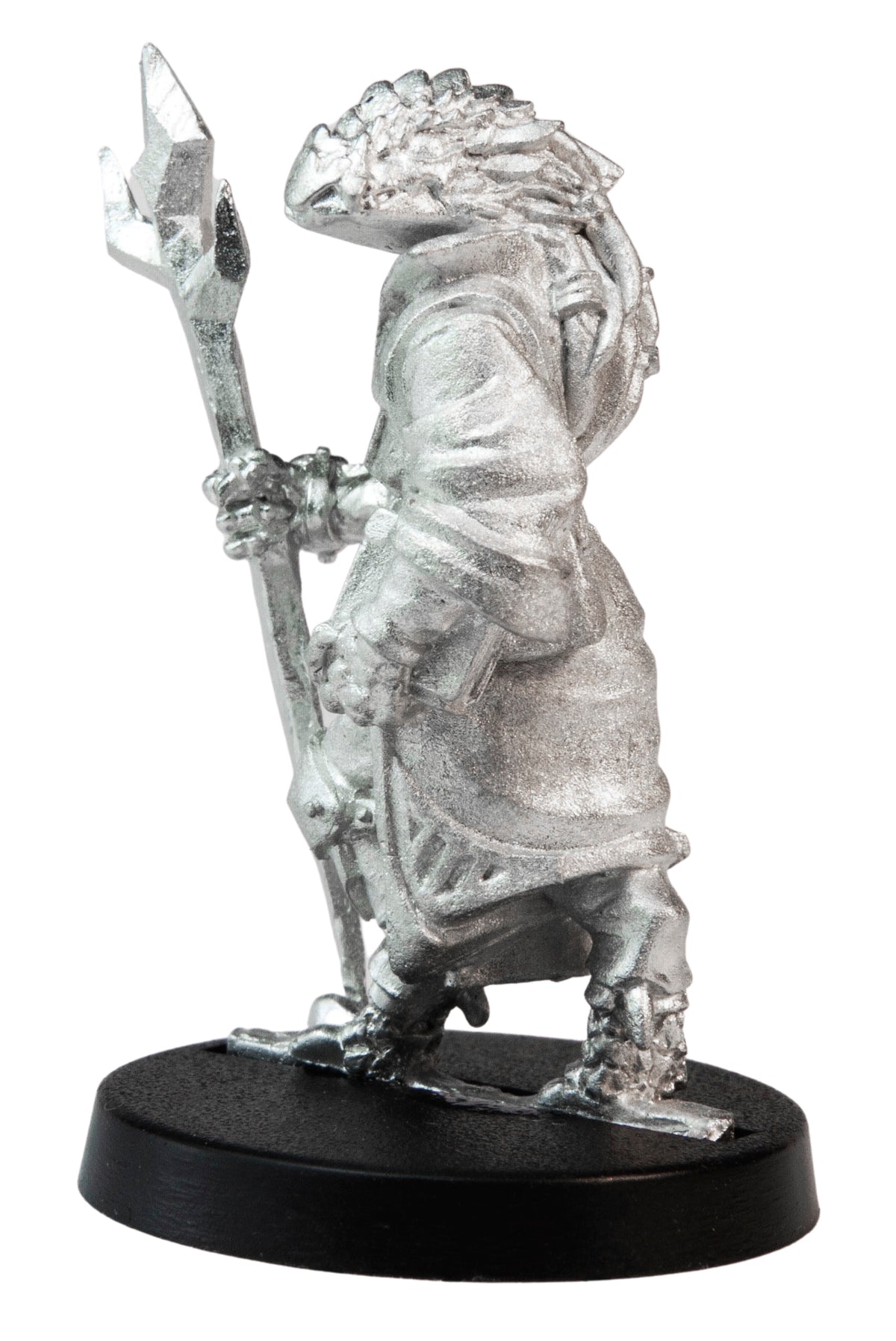 Unpainted pewter Half-Dragon Wizard miniature, 38mm tall, another view
