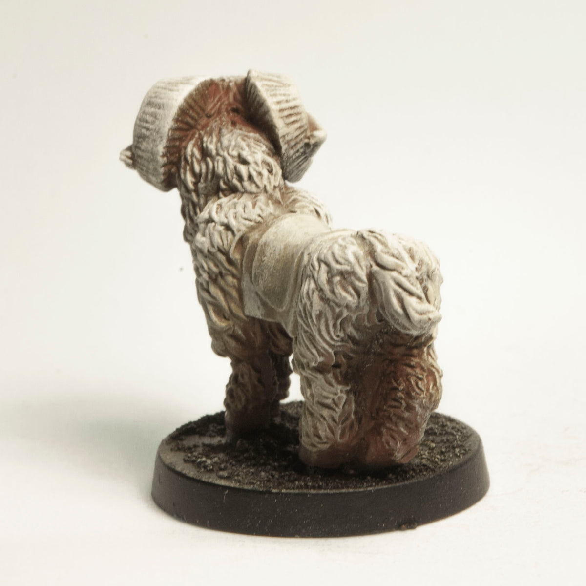 Primed pewter Ram miniature, 27mm tall, another view
