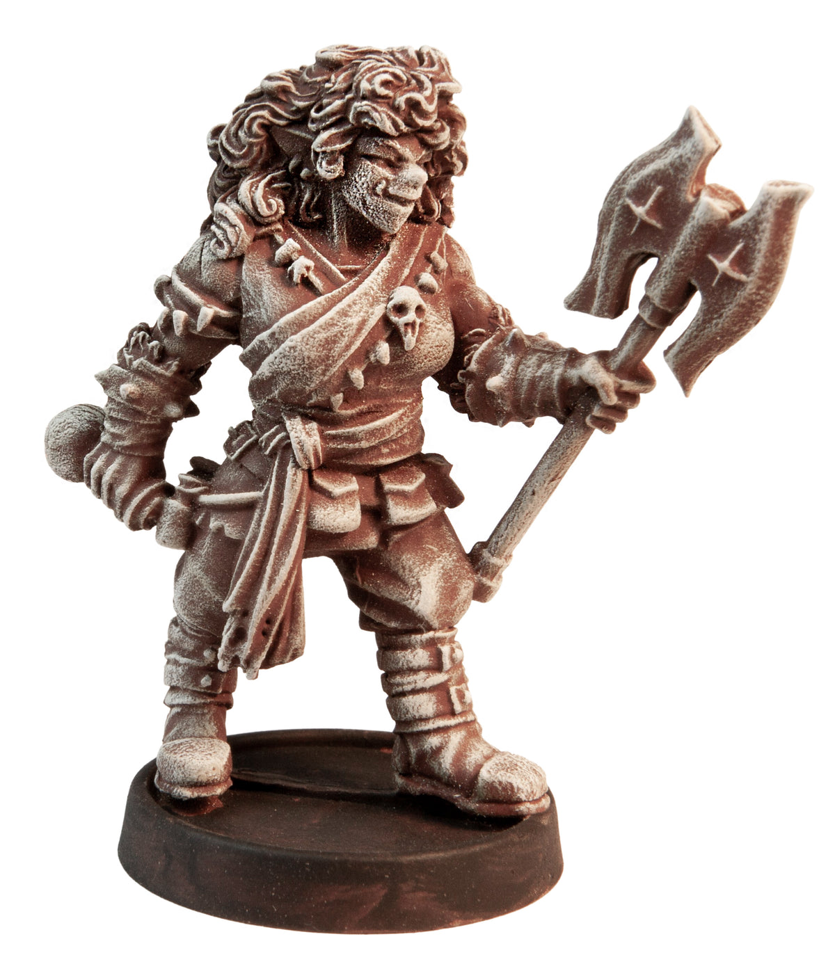 Primed pewter Female Orc Cleric miniature, 44mm tall