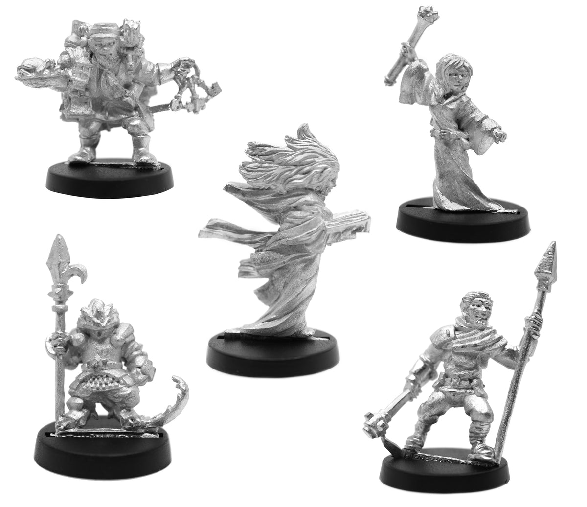 5 Piece The Silent Eye Set, unpainted pewter miniatures