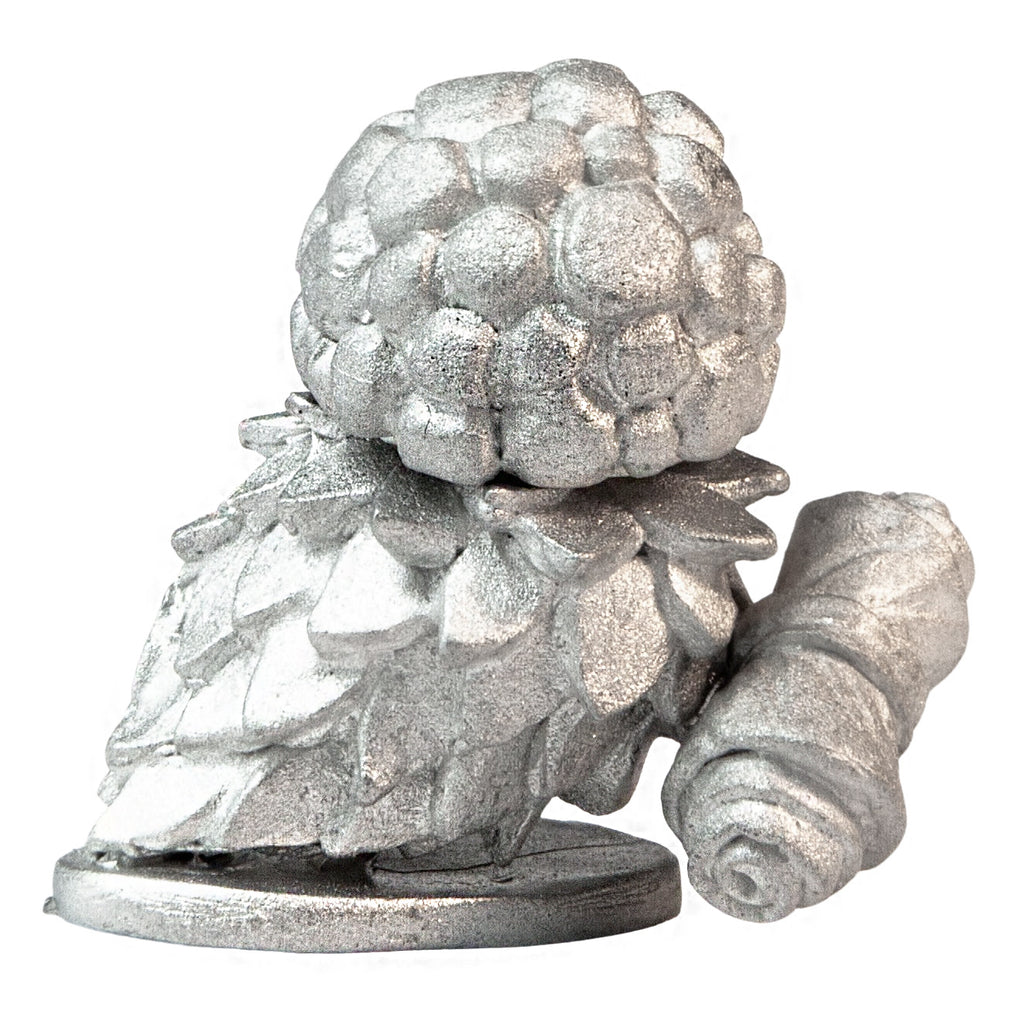 Unpainted pewter Mushroom Sporeling with Leaf Scroll miniature, 24mm tall, another view