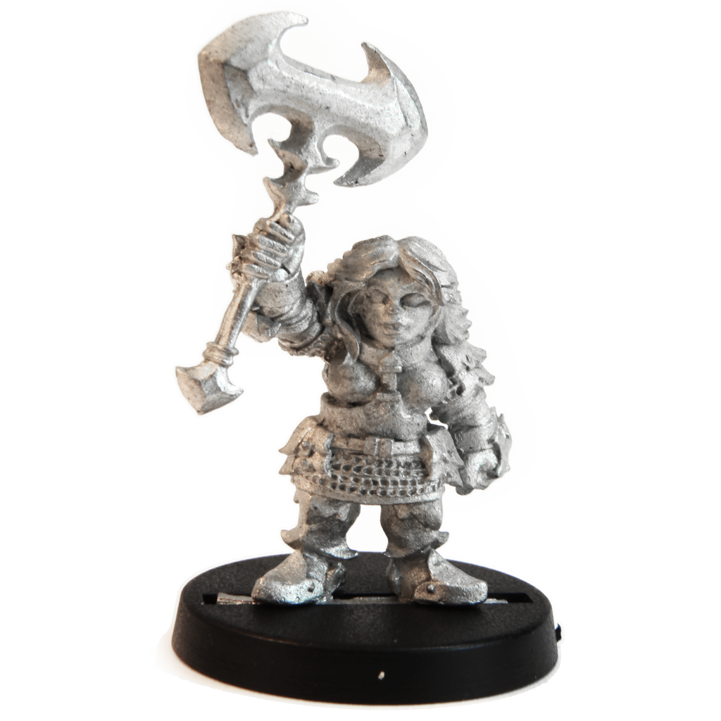 Unpainted pewter Dwarven Shieldbreaker miniature, 37mm tall