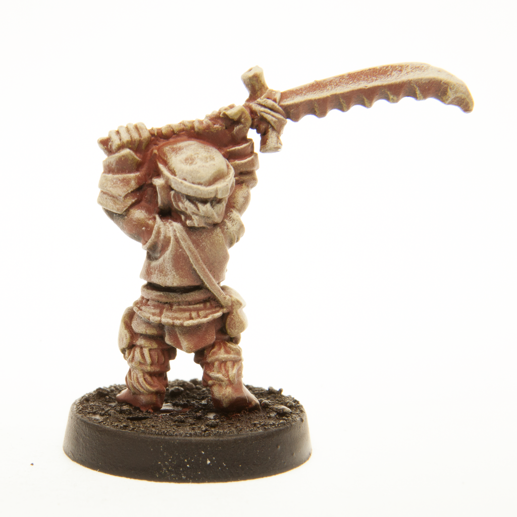 Primed pewter Halfling Barbarian miniature, 25mm tall, another view