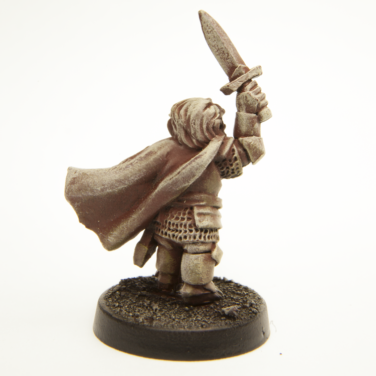 Primed pewter Halfling Commander on Foot miniature, 32mm tall, another view