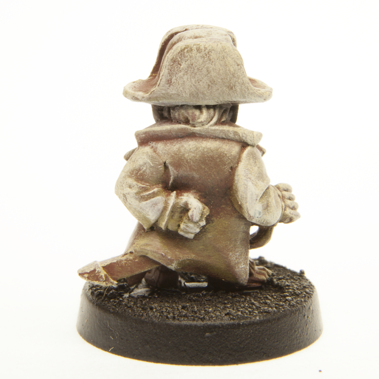 Primed pewter Halfling General miniature, 20mm tall, another view