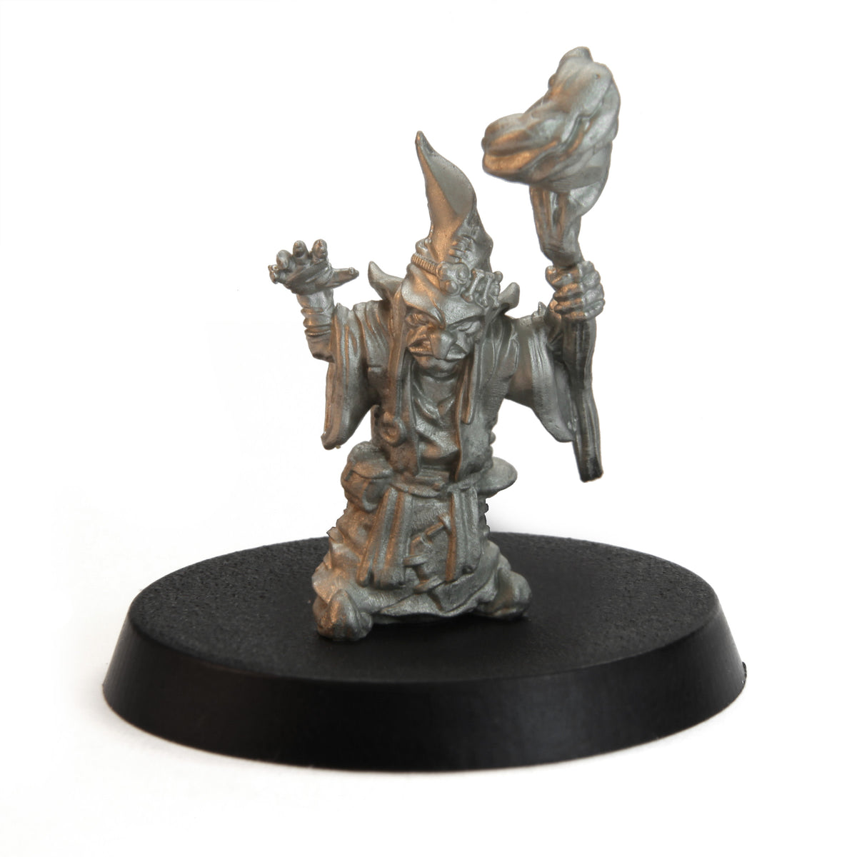 Unpainted pewter Tytantroll Goblin Wizard miniature, 35mm tall