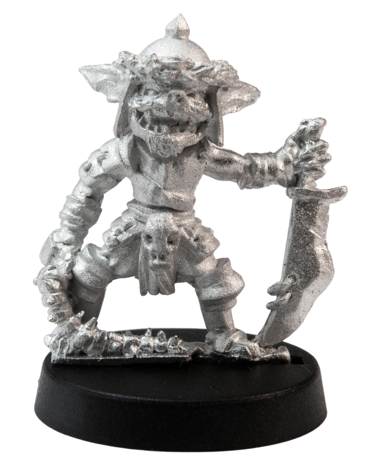 Unpainted pewter Male Goblin Taskmaster miniature, 26mm tall
