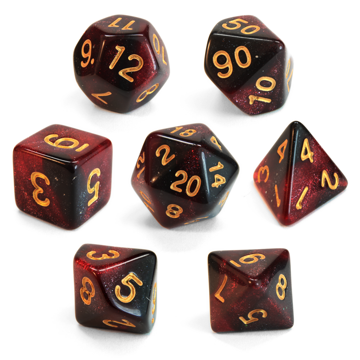 Level 1 Fighter Dice Set Polyhedral Dice (7pcs) Red and Black Glitter Sparkle Mixed, another view
