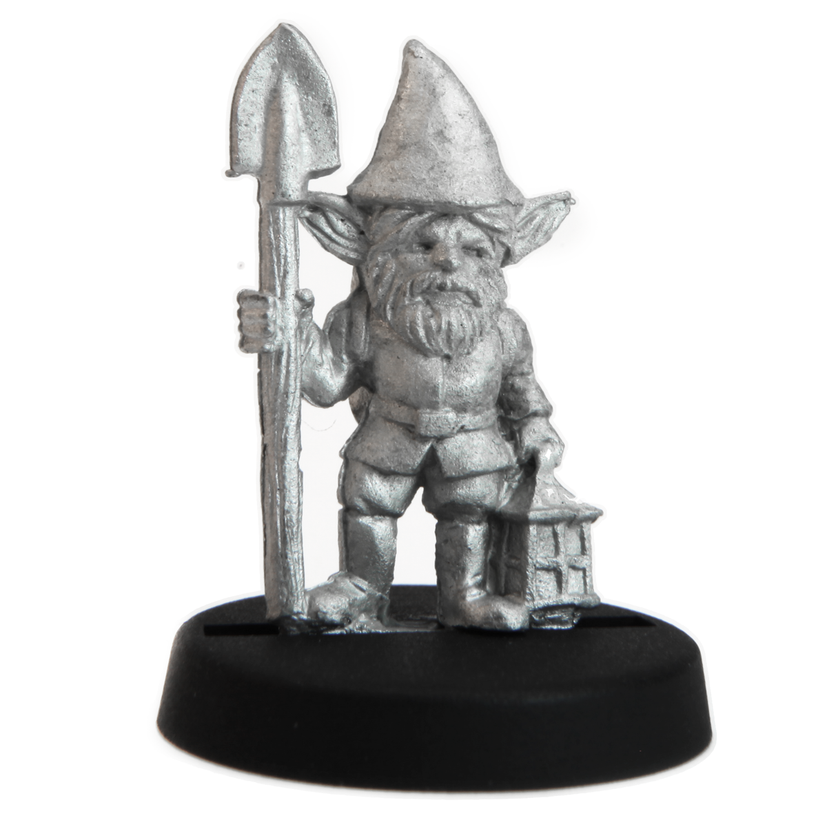 Unpainted pewter Gnome Gardener miniature, 22mm tall