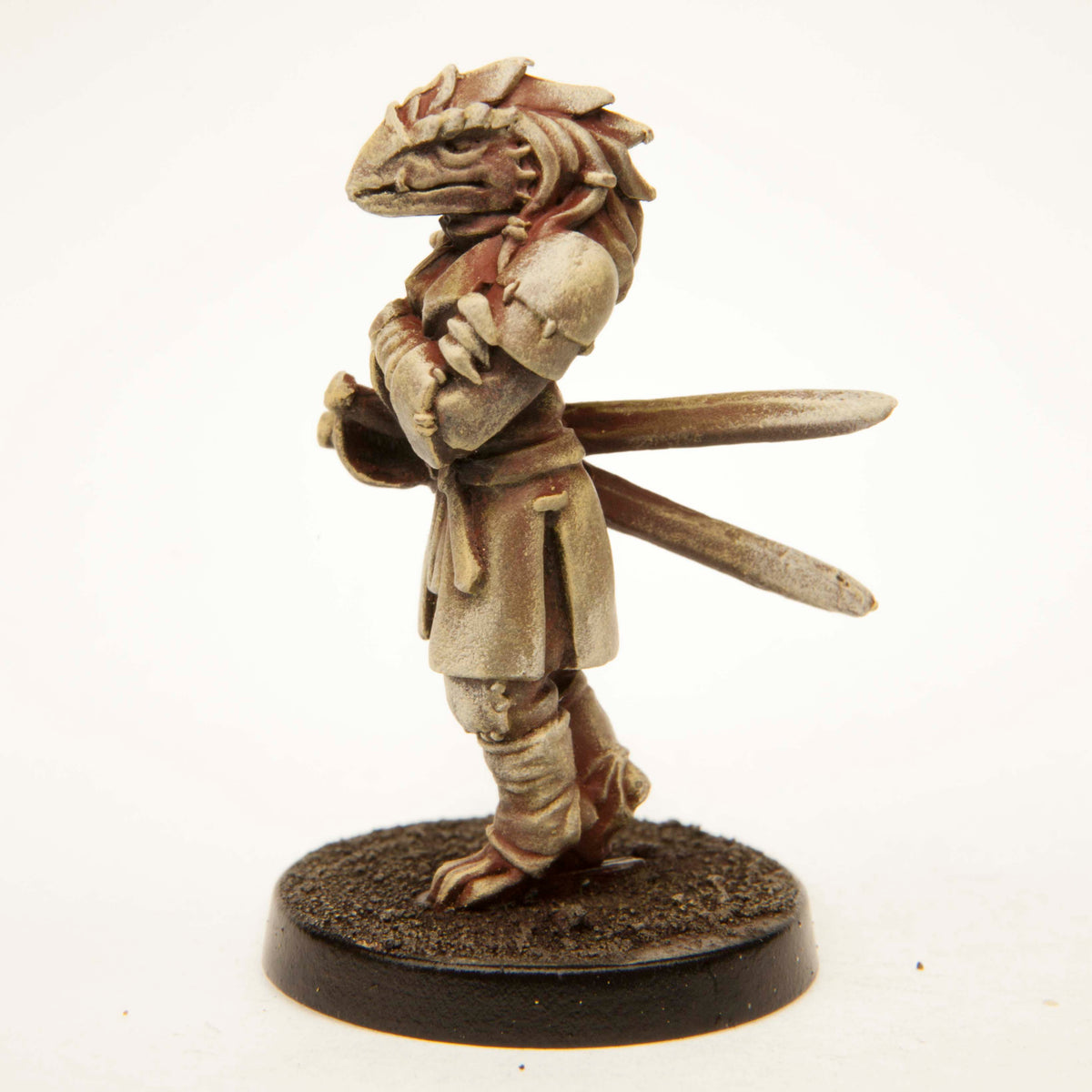 Primed pewter Half-Dragon Duelist miniature, 35mm tall