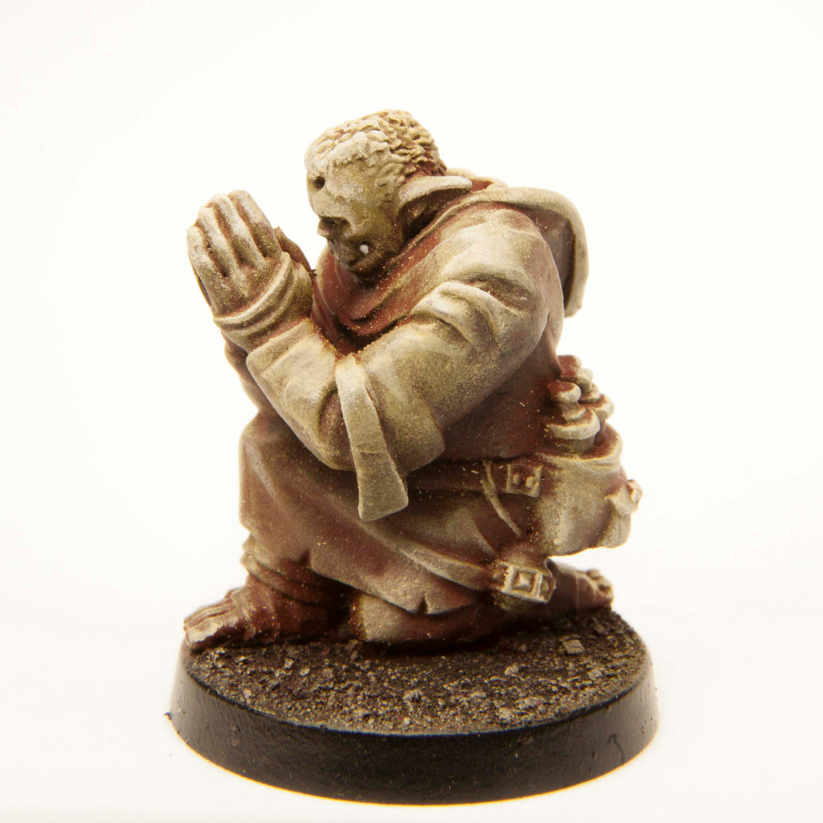 Primed pewter Half-Orc Cleric miniature, 25mm tall