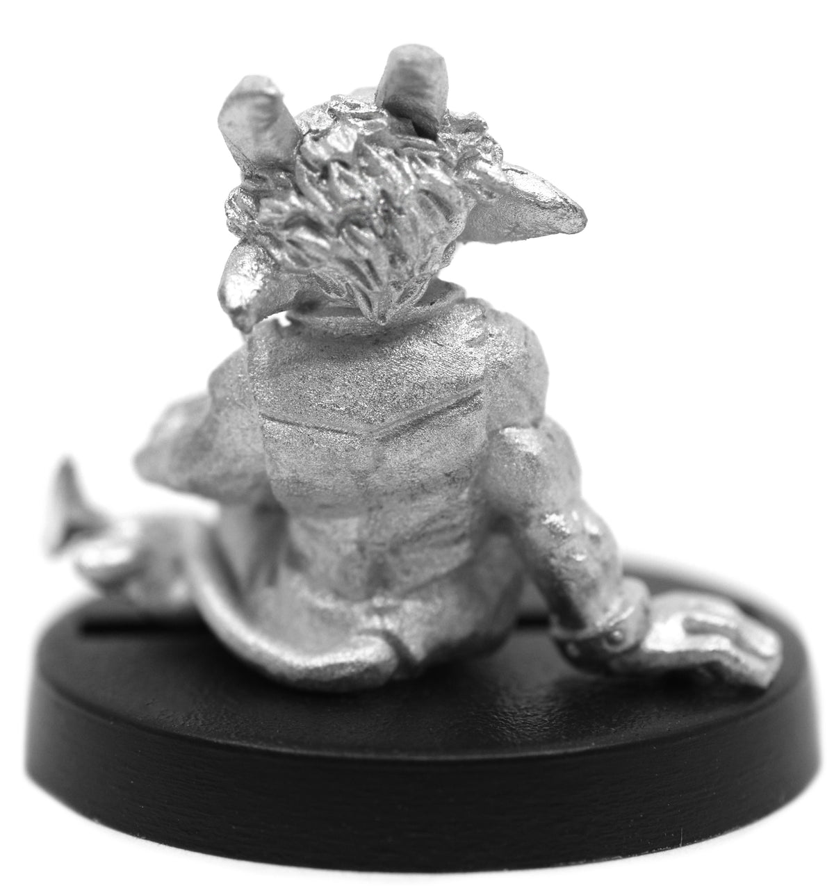Unpainted pewter Male Dwarven Tiefling miniature, 20mm tall, another view