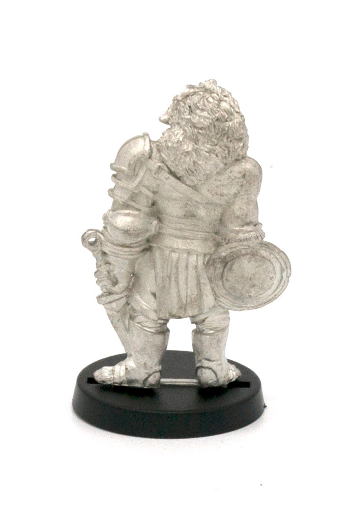 Unpainted pewter Half-Orc Gladiator miniature, 39mm tall, another view