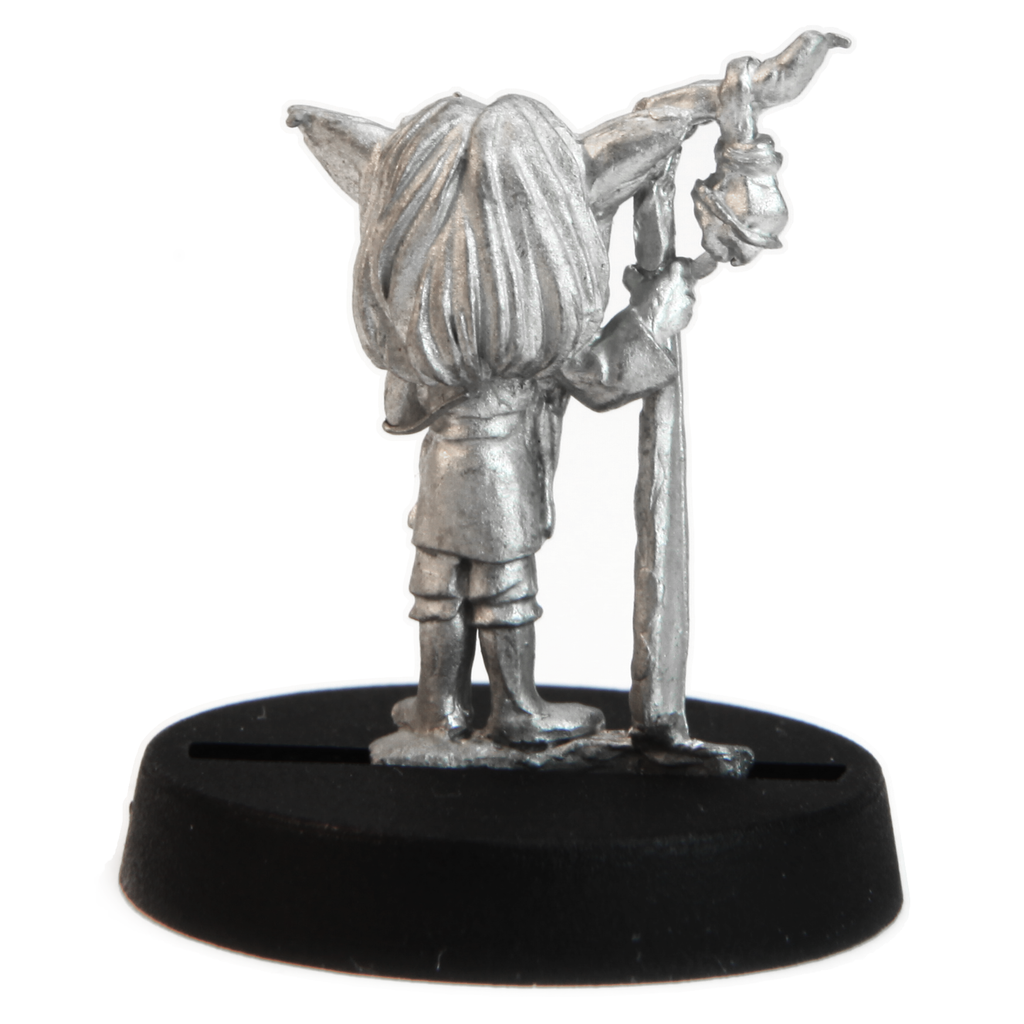Unpainted pewter Gnome Girl miniature, 15mm tall, another view
