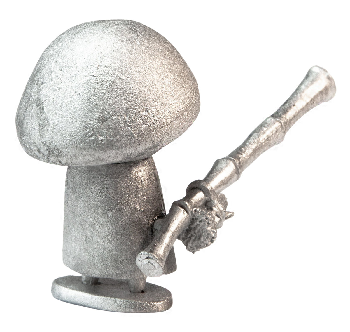 Unpainted pewter Mushroom with Blowgun miniature, 25mm tall, another view