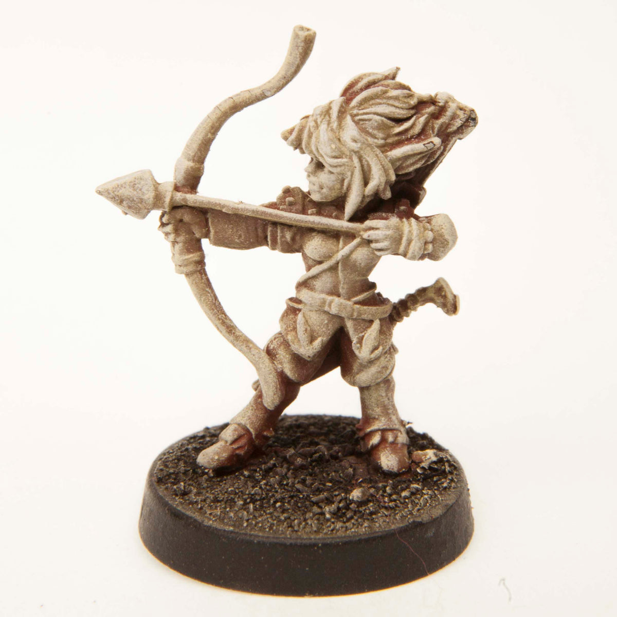 Primed pewter Gnome Archer miniature, 25mm tall