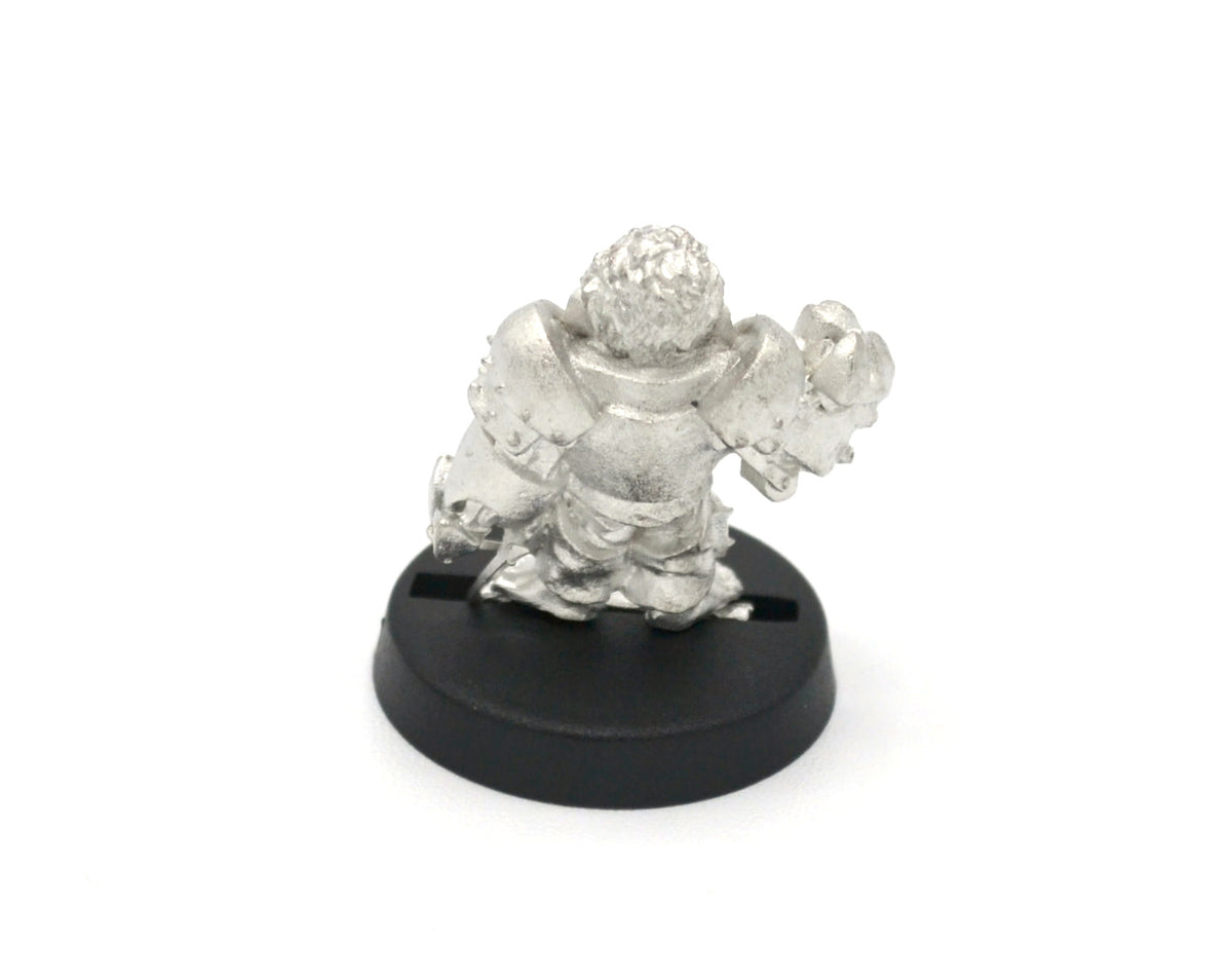 Unpainted pewter Halfling Digger miniature, 20mm tall, another view