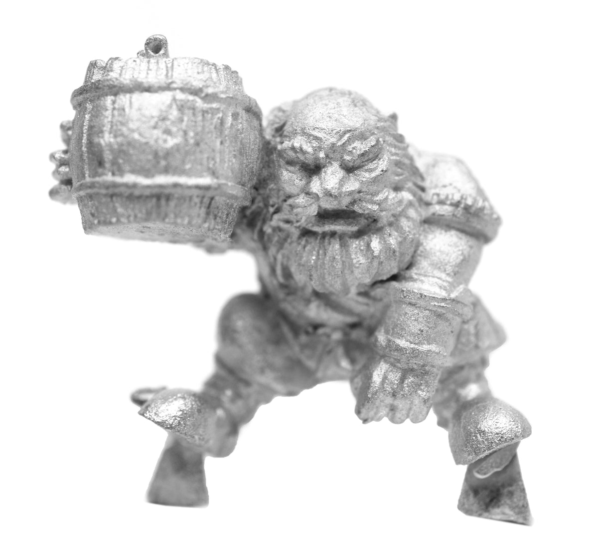 Unpainted pewter Male Mounted Dwarven Brewmaster miniature, 25mm long, another view