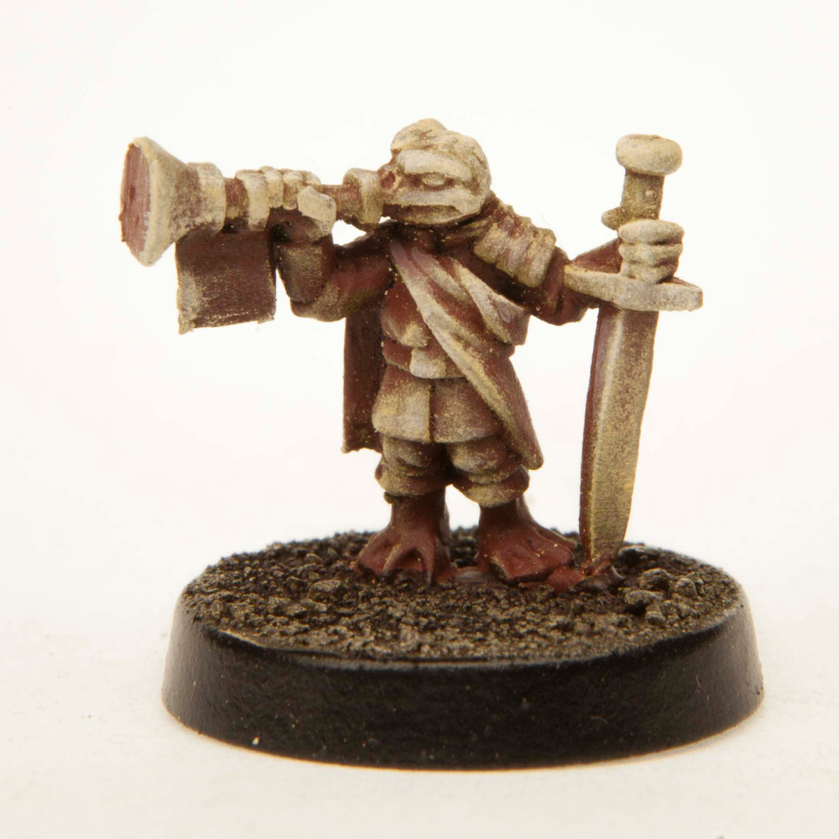 Primed pewter Grippli Herald miniature, 15mm tall