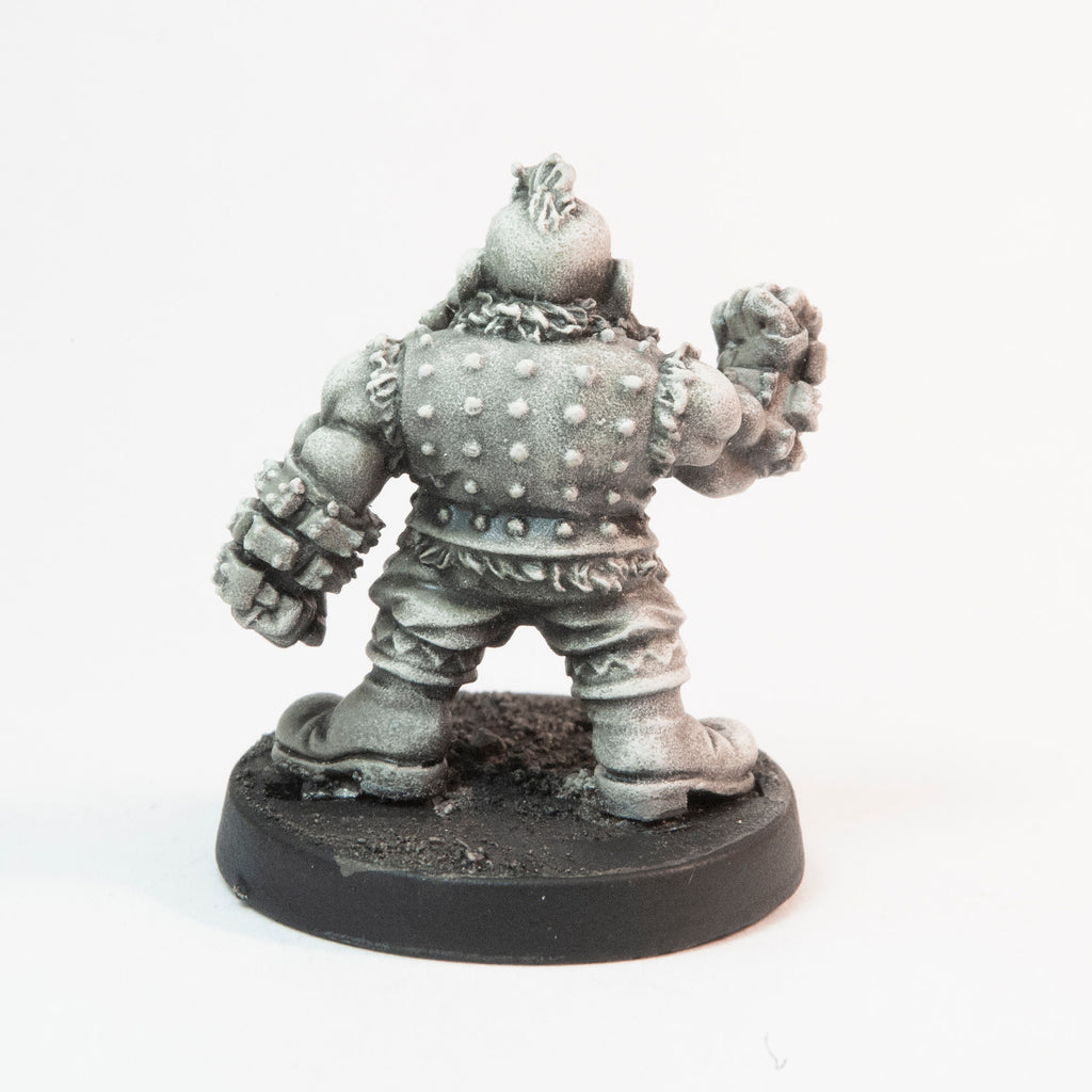 Primed pewter Dwarven Brawler miniature, 25mm tall, another view