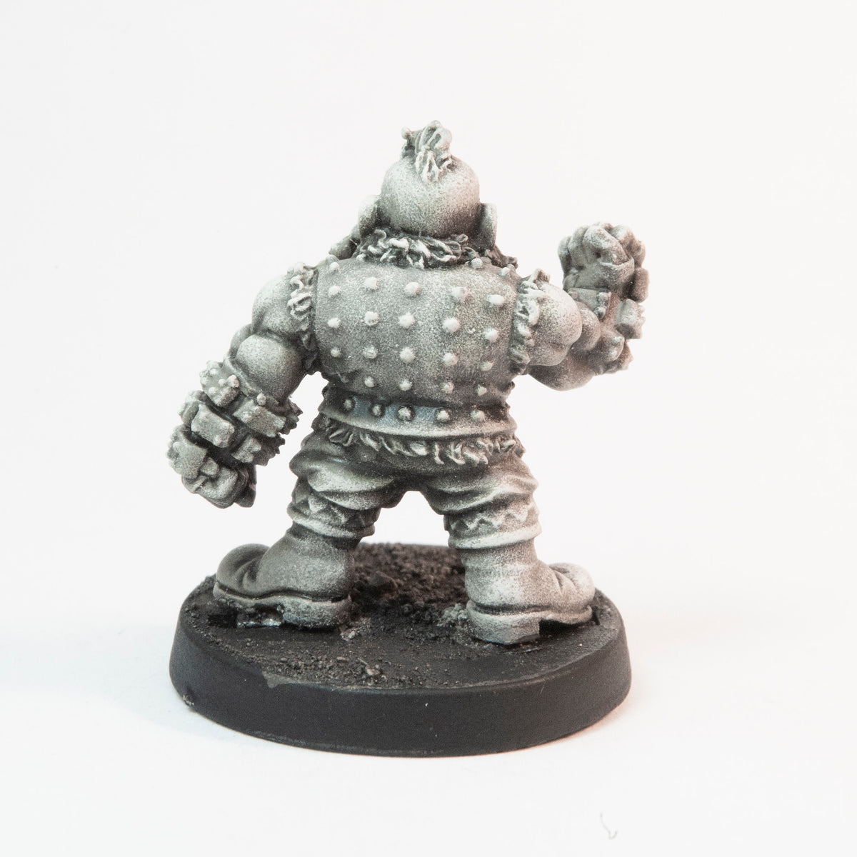 Primed pewter Dwarven Brawler miniature, 25mm tall, another view