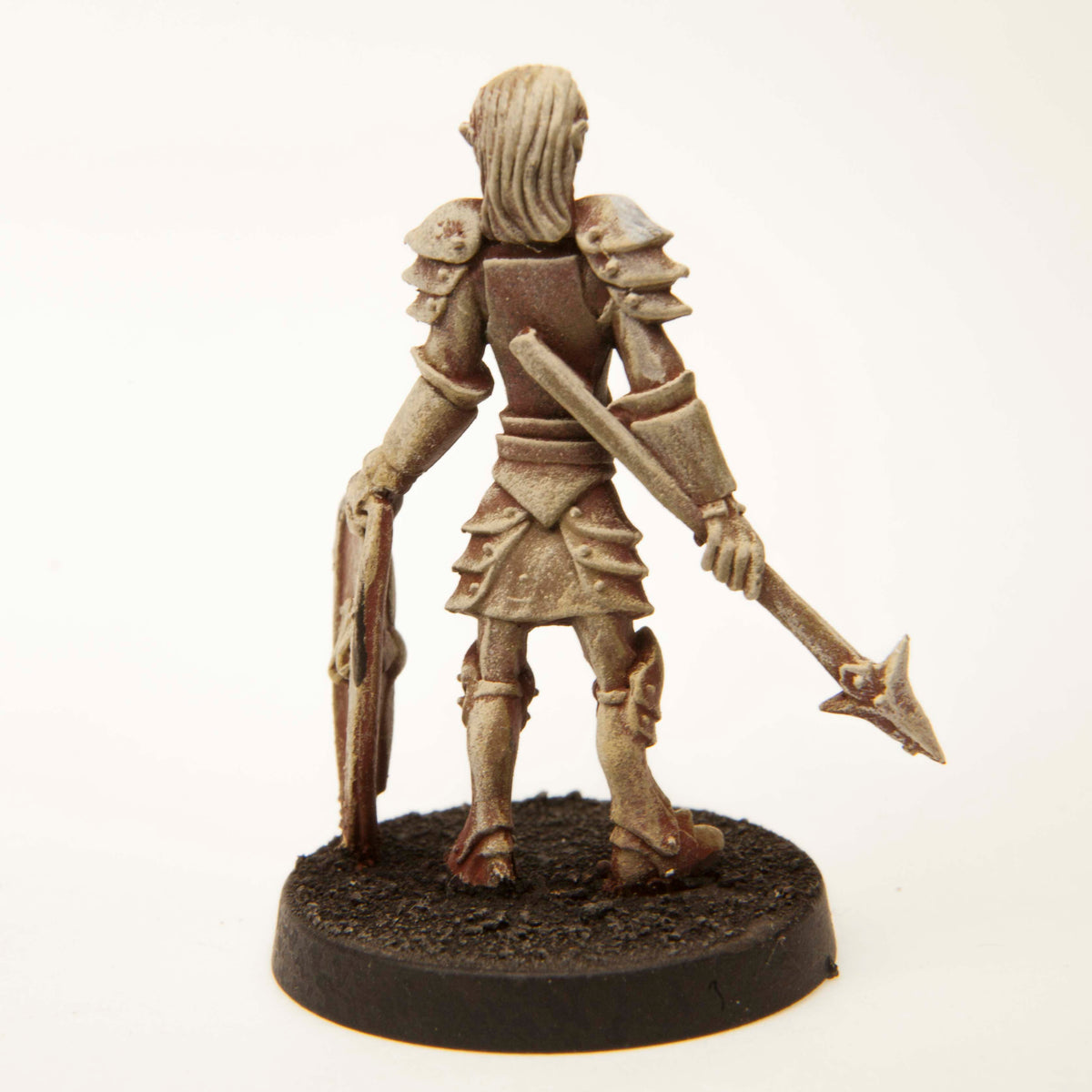 Primed pewter Elf Spearman miniature, 35mm tall, another view