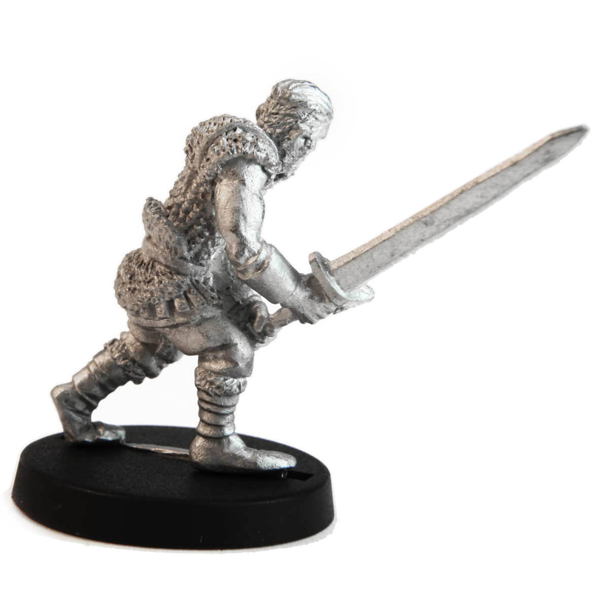 Unpainted pewter Male Human Berserker miniature, 30mm tall, another view