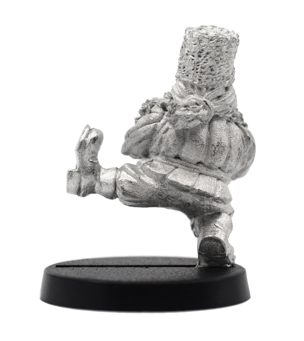 Unpainted pewter Dwarven Dancer miniature, 29mm tall, another view