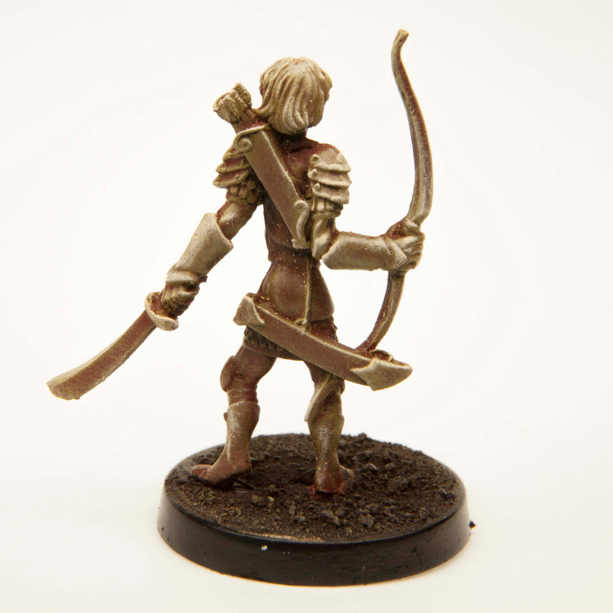 Primed pewter Elf Ranger miniature, 32mm tall, another view