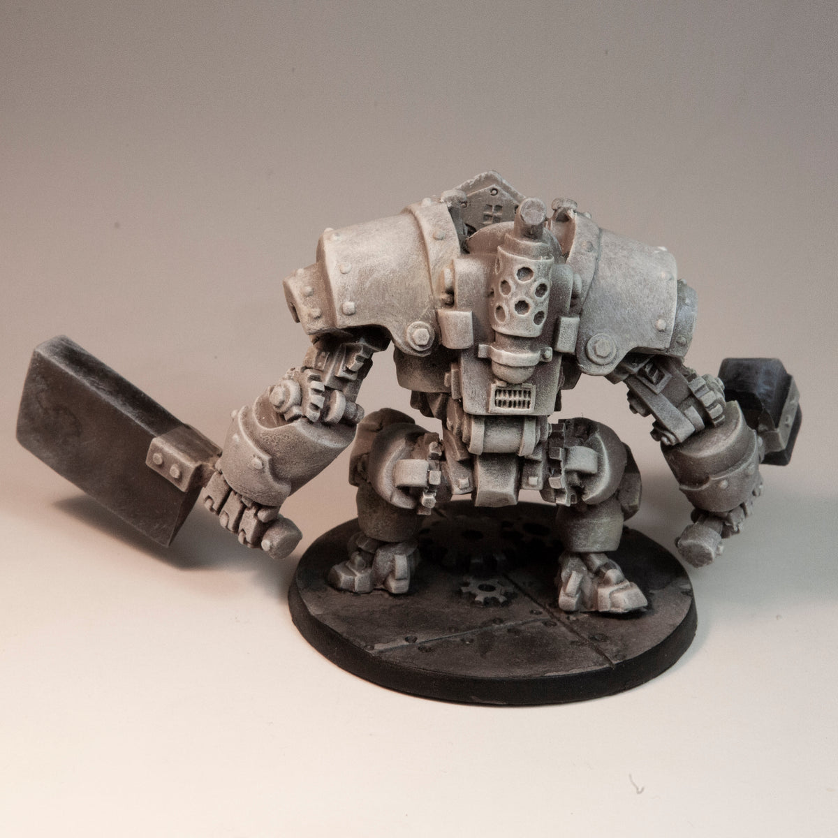 Primed resin Gnomish Titan miniature, 63mm tall, another view