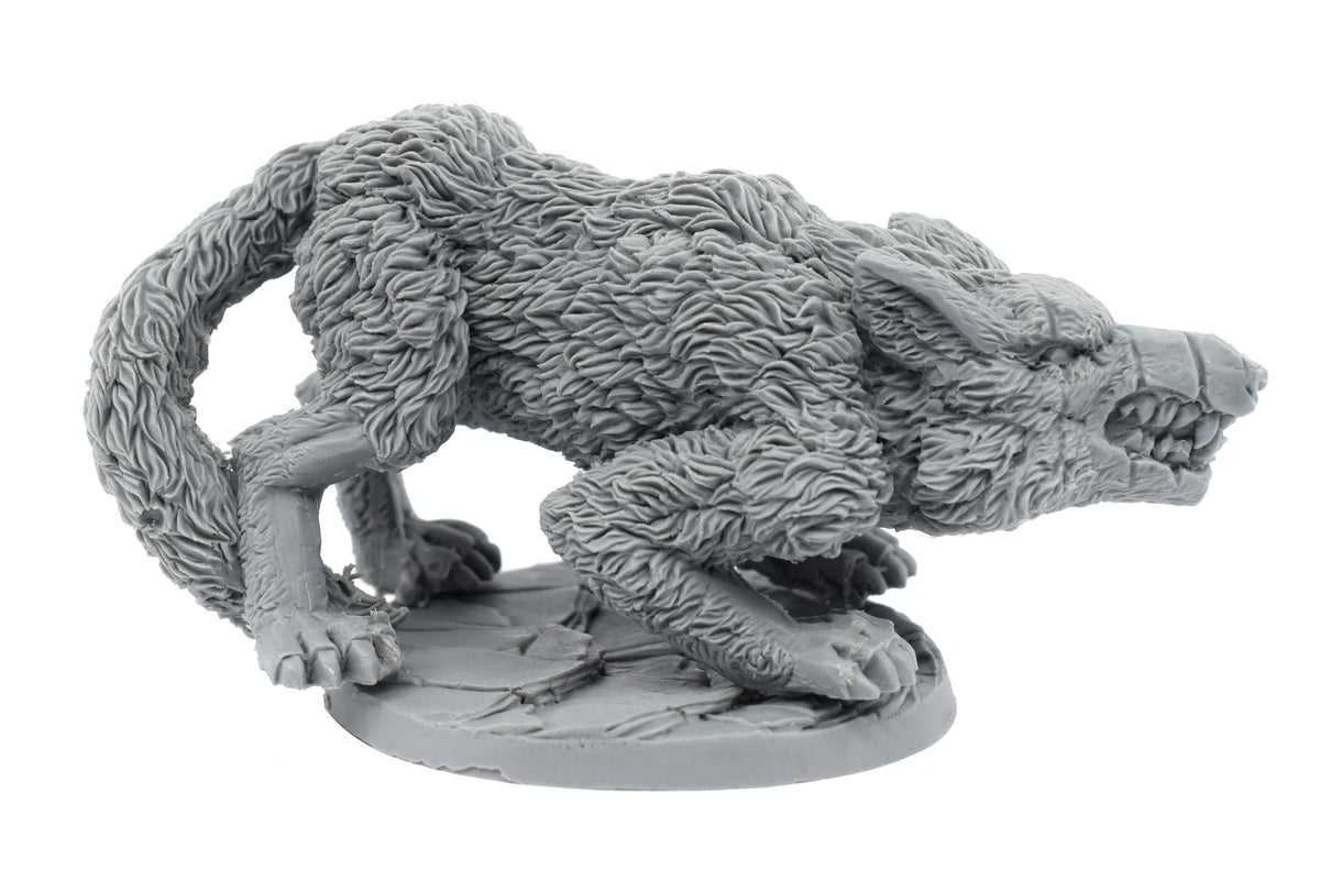 Unpainted resin Ice Wolf miniature, 50mm tall