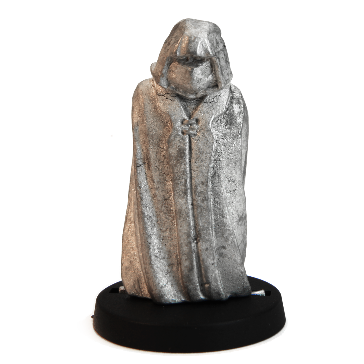 Unpainted pewter Cloaked Half-Orc miniature, 35mm tall